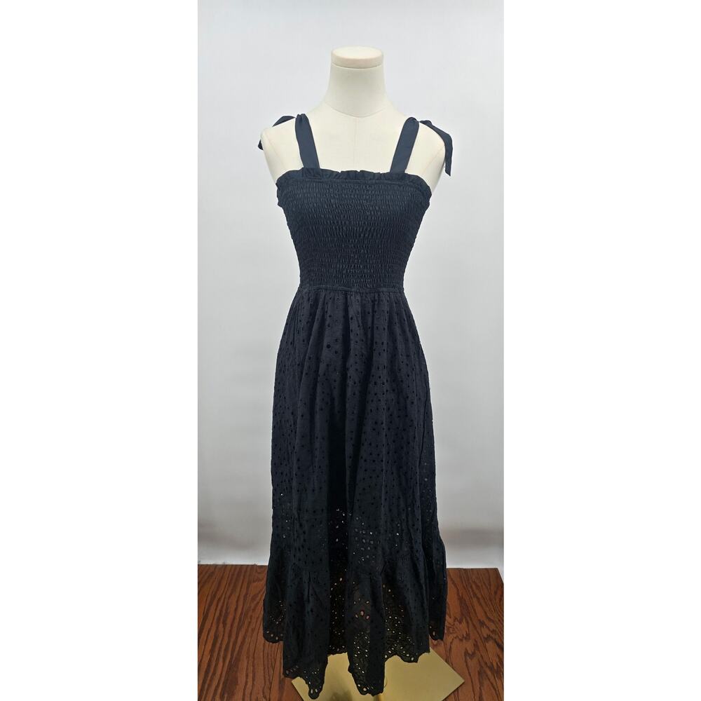 Xuba Smocked Boho Tie Shoulder Eyelet Dress